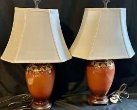 INTERIOR HOMESCAPES PORT 68 PAVILLION SET OF CORAL DECORATOR LAMPS