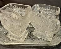 CHARMING VINTAGE GLASS DAISY PATTERN TRIO BY INDIANA GLASS