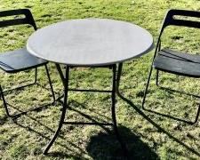 ALWAYS USEFUL LIFETIME 33" ROUND TABLE WITH TWO ACCOMPANYING RESIN CHAIRS