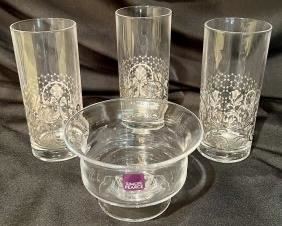 UNBELIEVABLE FIND OF ARGENTO EGIZIA HIGHBALLS WITH A SIMON PEARCE FOOTED BOWL