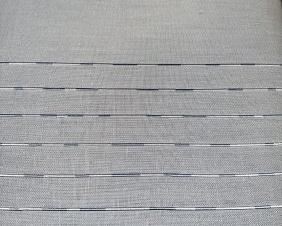 CLOSE UP OF THE LINEN UPHOLSTERY.  ABSOLUTELY GORGEOUS.  BABY BLUE/IVORY TONES