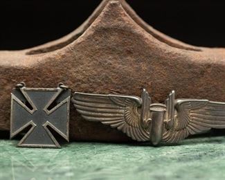 .925 WWII Gunner Badge & Army Maltese Cross Pin
