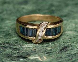 14K Yellow Gold Sapphire Baguette Wave Ring 3.96g
