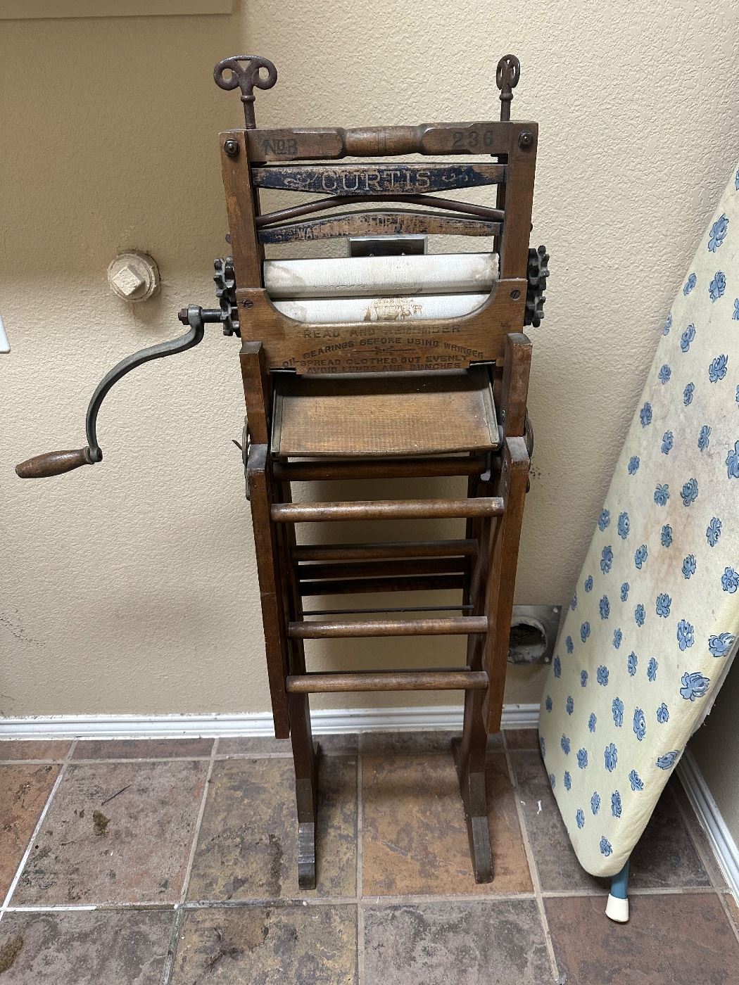 antique curtis wringer washing machine with stand