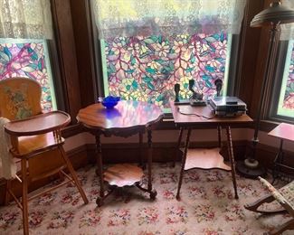 Side tables, high chair