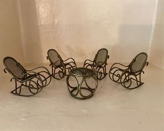 Dollhouse Brass Rocking Chairs & Table set