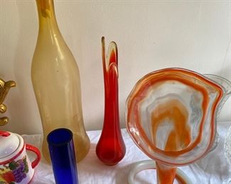 MCM Vases including LE Smith Amberina Ribbed Orange Vase and Sooner Glass Jack-in-pulpit orange swirl vase