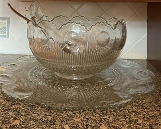 Vintage Punch / Large Batch Cocktail Bowl & Glass Under Plate.
