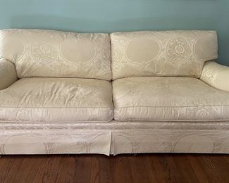 Baker Furniture Down-Filled Damask Upholstered Sofa. Measures 86” W x 44” D. Great As Is - Heavenly, SUPER Comfy - But Bones Make It Ideal for Reupholstering. Photo 1 of 4. 