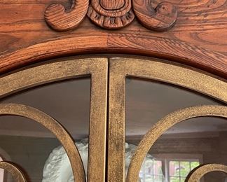 Queen Anne-Style Mirrored Bookcase / Display Cabinet with Glass & Brass Double Doors. Measures 48” W x 18” D x 94” H. Photo 2 of 4.