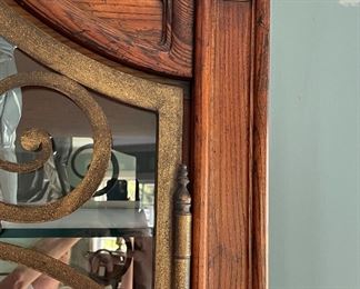 Queen Anne-Style Mirrored Bookcase / Display Cabinet with Glass & Brass Double Doors. Measures 48” W x 18” D x 94” H. Photo 3 of 4.