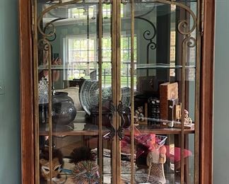 Queen Anne-Style Mirrored Bookcase / Display Cabinet with Glass & Brass Double Doors. Measures 48” W x 18” D x 94” H. Photo 1 of 4.