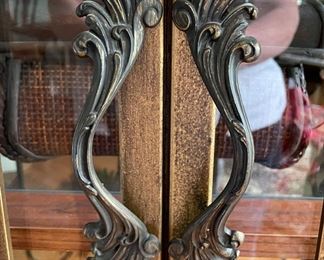 Queen Anne-Style Mirrored Bookcase / Display Cabinet with Glass & Brass Double Doors. Measures 48” W x 18” D x 94” H. Photo 4 of 4.