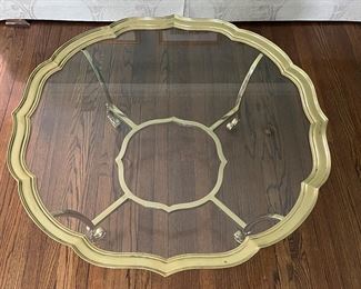 Vintage Labarge Scalloped Brass & Glass Coffee Table. Measures 42ʺW × 42ʺD × 16.5ʺH. Photo 1 of 3.