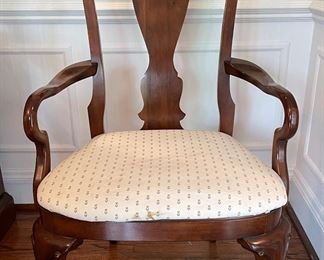 Set of 8 Queen-Anne Style Dining Chairs: 2 Arm & 6 Side. Easily Reupholstered. Great DIY Project or Source It Out. 18” Seat Height. Photo 1 of 7.