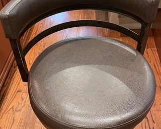 Pair of Leather Swivel Counter Stools With Brass Footplate. 26” Seat Height. Photo 2 of 2.