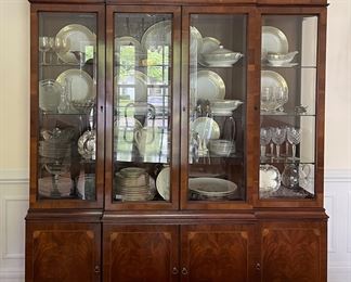 Federal-Style Flame Mahogany Bookcase / Display / China Cabinet. Measures 70" W x 14" D x 87" H.