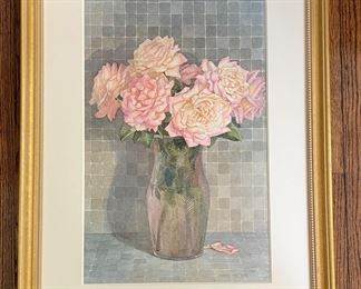 Rose Still Life Watercolor. Signed Maryann Free Smith. Measures 13.5” x 20” Unframed; 23” x 30.5” With Frame.