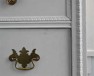 Vintage White Chest of Drawers with Brass Pulls. Measures 33” W x 19” D x 42” H. Photo 2 of 3.