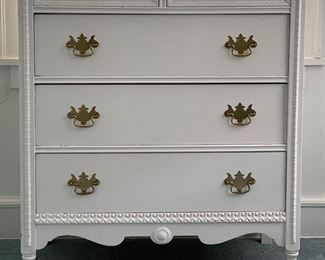 Vintage White Chest of Drawers with Brass Pulls. Measures 33” W x 19” D x 42” H. Photo 1 of 3.