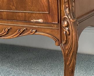 Vintage Queen-Anne Style Flame Mahogany 5-Drawer Chest on Chest With Satinwood Inlay. Measures 37” W x 20” D x 55” H. Photo 3 of 3.