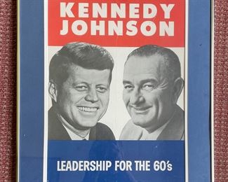 Framed Kennedy / Johnson Leadership for the 60s Poster.