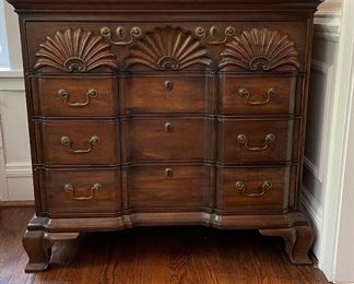 Kittenger Queen-Anne Style Four Drawer Chest. Measures 37” W x 20” D x 35” H.