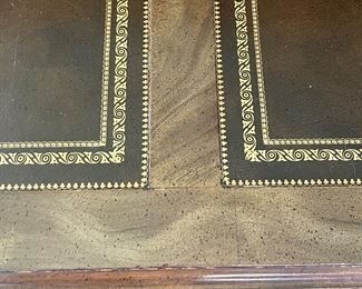 Executive Mahogany Desk with Tooled Leather Top. Measures 72” W x 36” D. Photo 5 of 5.