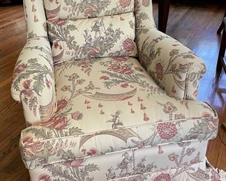 Designer Upholstered Club Chair in Chinoiserie Print. Photo 1 of 2. 