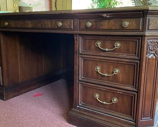 Executive Mahogany Desk with Tooled Leather Top. Measures 72” W x 36” D. Photo 1 of 5.