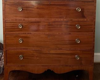 18th Century 4 Drawer Mahogany Chippendale Chest of Drawers with Round Brass Pulls. Measures 44" W x 19" D x 43.5" H.