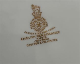 Royal Doulton English Renaissance China Set:
12 Soup Bowls, 10 Salad Plates, 8 Dinner Plates, 12 Bread & Butter Plates, 12 Cup & Saucers and 10 Serving Pieces. Photo 6 of 6.