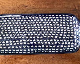 Polish Porcelain Tray: Peacock Eyes Pattern. Measures 12" x 5."