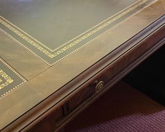 Executive Mahogany Desk with Tooled Leather Top. Measures 72” W x 36” D. Photo 4 of 5.