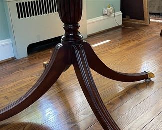 Council Mahogany Satinwood Banded Pedestal Table / Game Table & 4 Chair Set. Measures 48" D x 39.5" H. Photo 2 of 5.