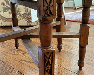 Brass Tray-Top Table with Carved Wood Base. Measures 25.5" D x 17" H. Photo 2 of 3.