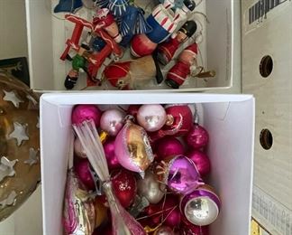 Vintage Shiny Brite & Wood Christmas Ornaments.