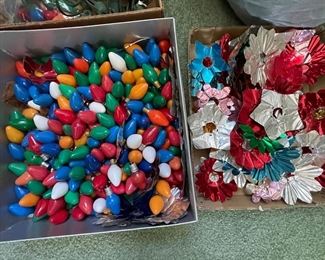 Vintage Christmas Lights & Foil Flower Light Reflectors, 1960s. Photo 1 of 2.