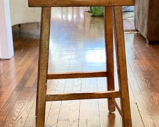 Set of Three Wood Counter Stools. Seat Height: 26".