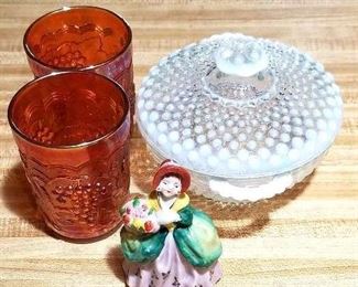 Collectible Glass Pieces Carnival  Anchor Hocking Hob Nob Moonstone Candy Dish