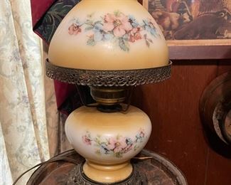 Vintage Hand-painted Flowers  Hurricane Table Lamp 1960’s