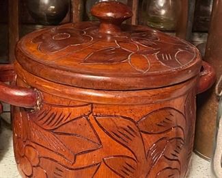 Vintage Carved wooden bowl with lid. 