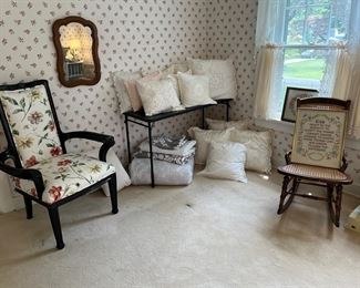 Many Cutwork Covered Pillows, We have a total of 3 sewing rockers, beautiful floral upholstered side chair