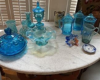 Various Blue Glass; Fenton Cambridge Hobbs Hobnail Westmoreland.....so many fine examples at this sale