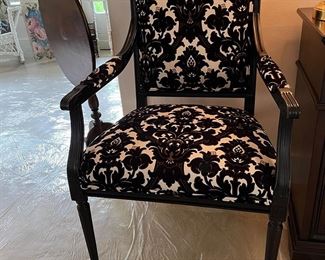 Fabulous Brocade Armed Chair w/a tilt top inlaid table to the left