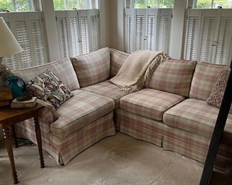 Sectional; Small Ivory and Pink Plaid