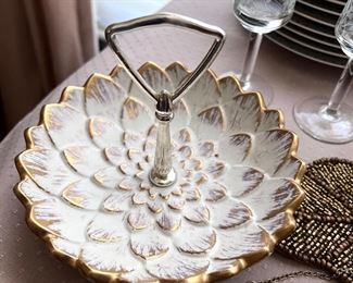 Haeger 18K Gold tweed candy dish- w/handle