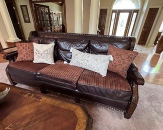 Leather & Fabric couch w/nail heads, also has a matching loveseat and side chair