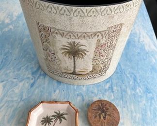 Tropical waste can with matching soap dish and two coasters 