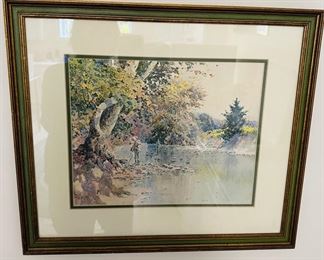Paul Sawyier "Fishermen at Knight's Bridge" William H. Coffey 19" x 16.5" 
